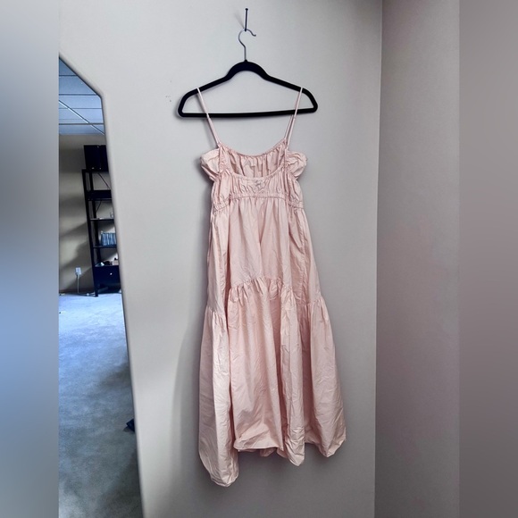 VINCE. | tie back ruched tiered cami midi dress | size small - Picture 5 of 5